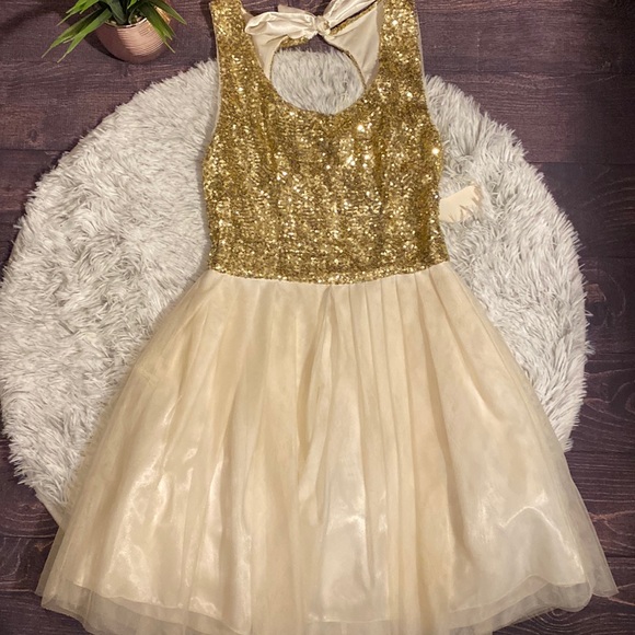 B. Smart Dresses & Skirts - Silk and Sequined Prom or Formal Dress with Sheer Overlay